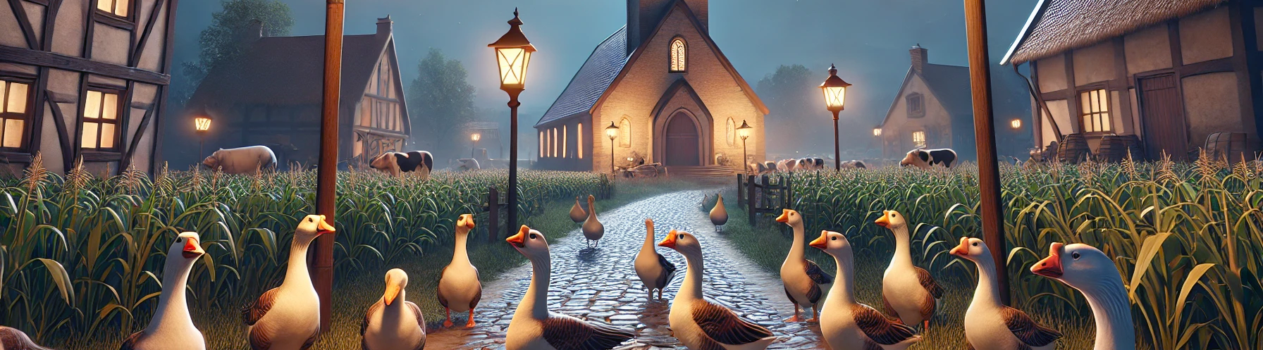 geese in a christian farmer village